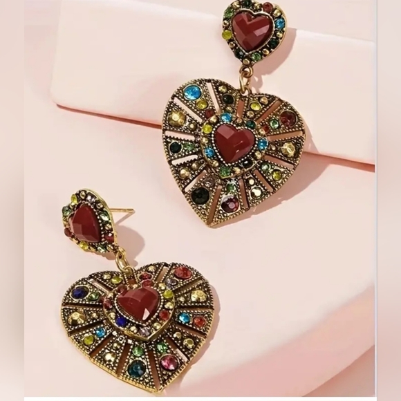 WORLD MARKET BOHO HEART DANGLE EARRINGS NWOT - Picture 3 of 4